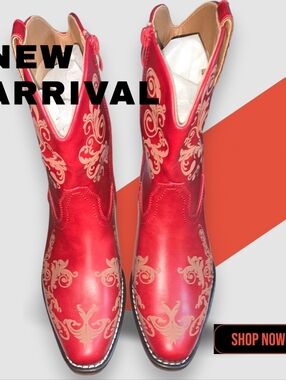 NWTB-DREAM PAIR Red Western Embroidered Cowboy Boots